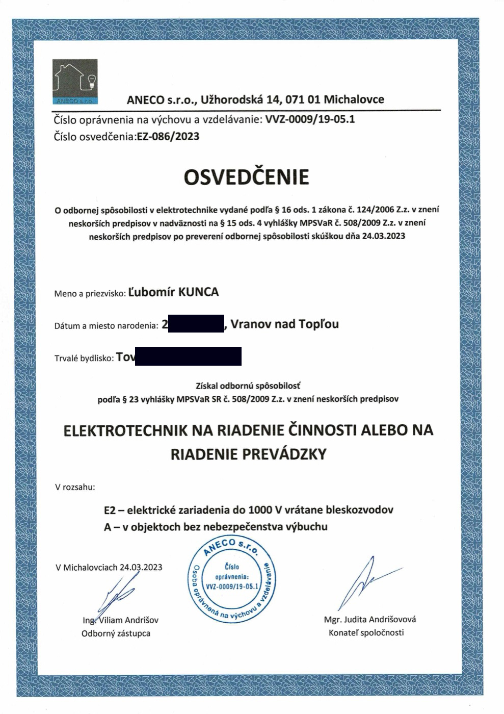 Odborná spôsobilosť v elektrotechnike