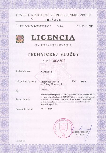 Licencia na prevádzkovanie technickej služby